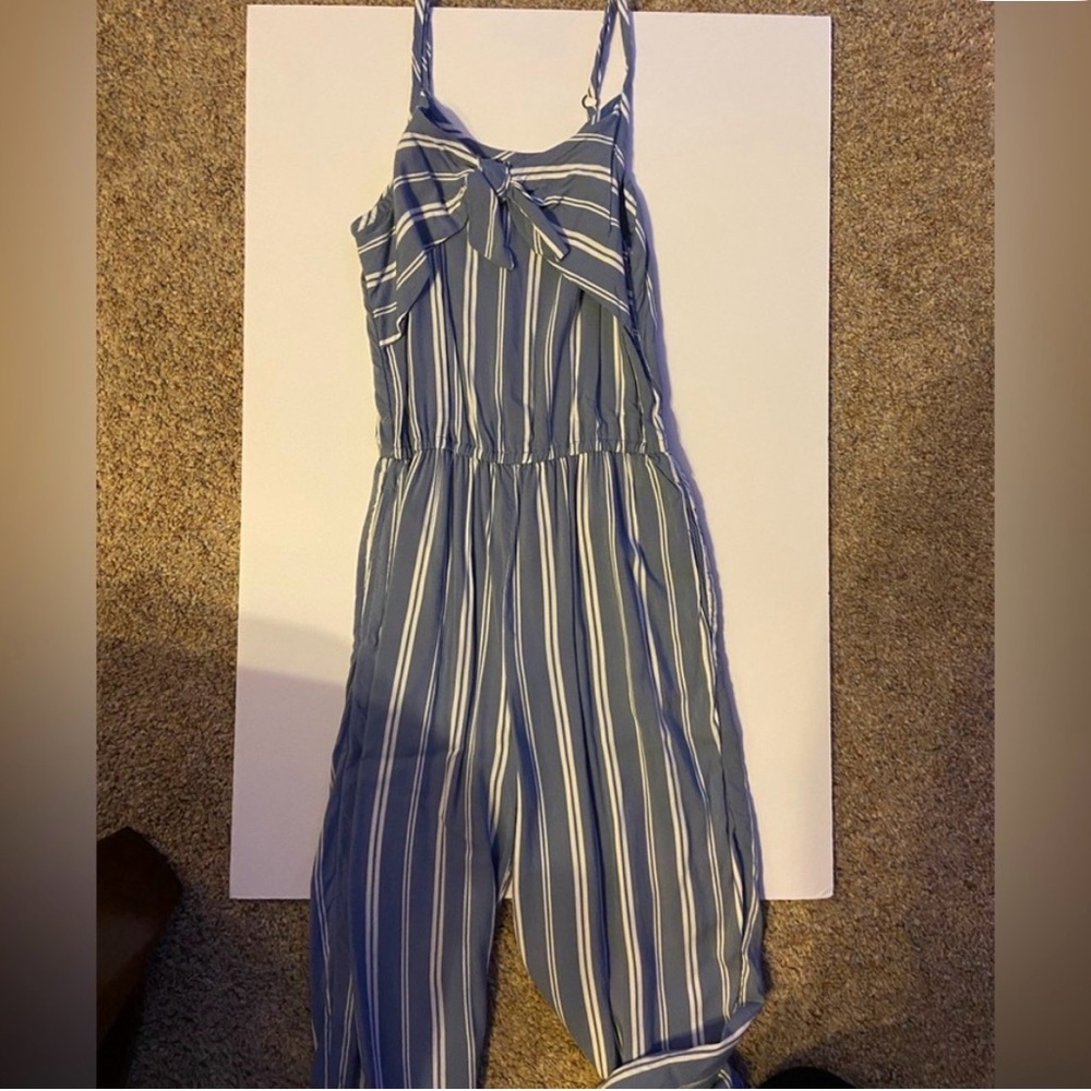 Blue and White Striped Jumpsuit